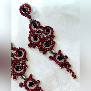 Red and black rhinestone dangly earrings